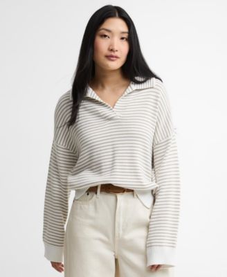 Women's Striped Drop-Shoulder Knit Collared Sweater