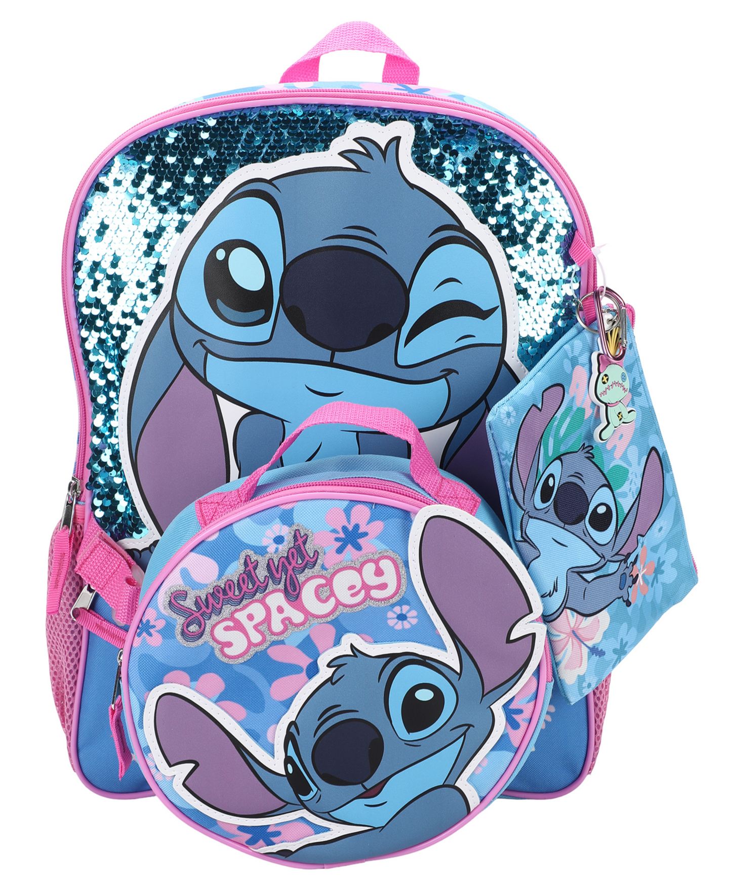 Детские сумки Stitch Backpack, Lunch Bag, Pencil Case, Key Chain and Caraniber, 5-Piece Set, цвет: Синий — фото 3