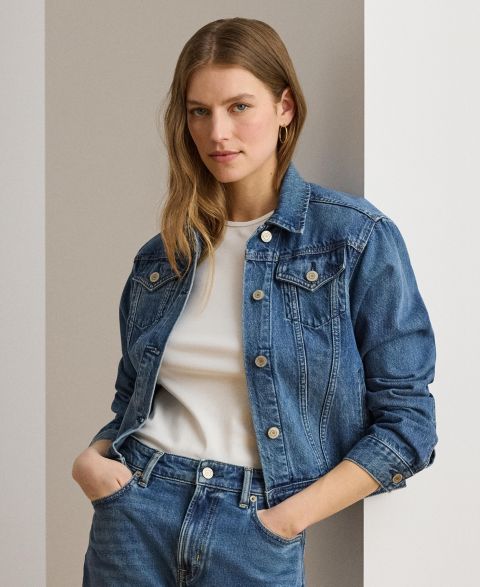 Женские куртки Lauren Ralph Lauren Buttoned Placket Denim Trucker Jacket