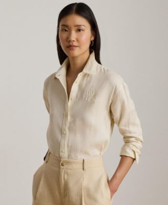 Women's Buttoned Placket Long-Sleeve Linen Shirt