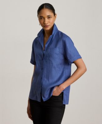 Women's Linen Short-Sleeve Camp Shirt