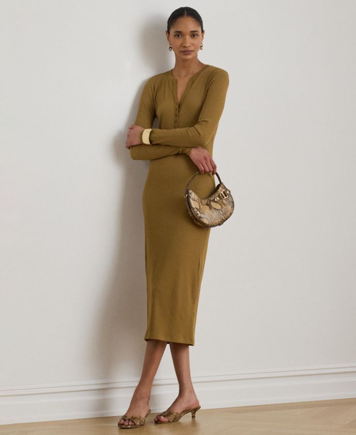Lauren Ralph Lauren Women's Slim-Fit Henley Neck Midi Dress