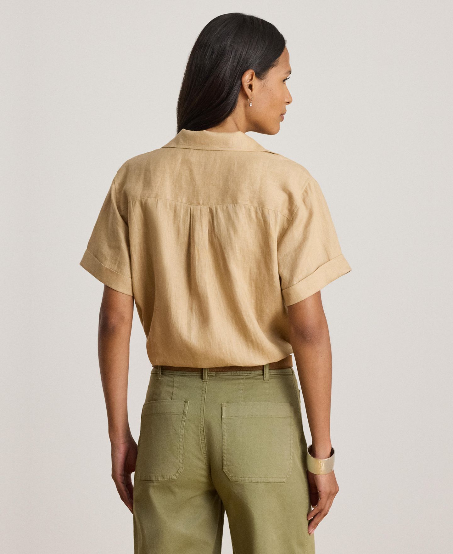 Женская рубашка Lauren Ralph Lauren Linen Short-Sleeve Camp, цвет: Берёзовый рыжевато-коричневый — фото 5