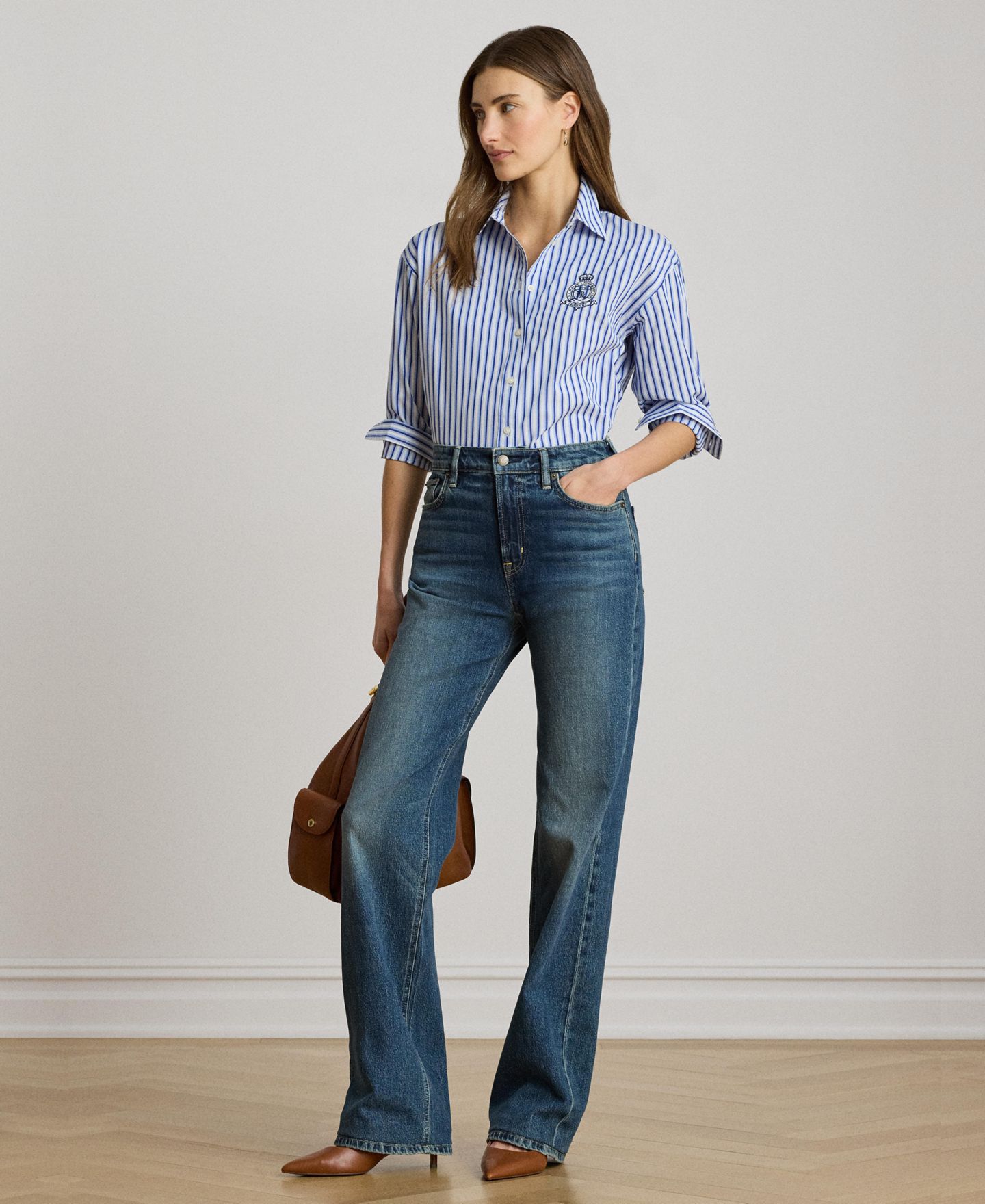 Женская рубашка Lauren Ralph Lauren Striped Long-Sleeve Shirt, цвет: Синий разноцветный — фото 3