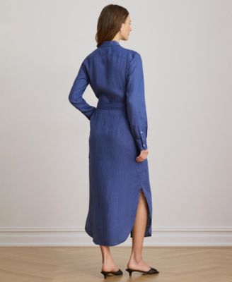 navy blue dress for baby girl Linen Shirt Dress – Vintage Belted Swing Midi