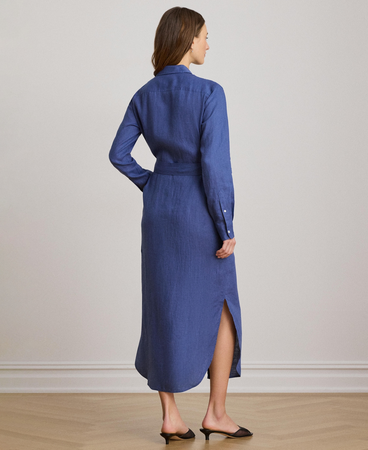 Lauren Ralph Women's Point Collar Midi Shirt Dress