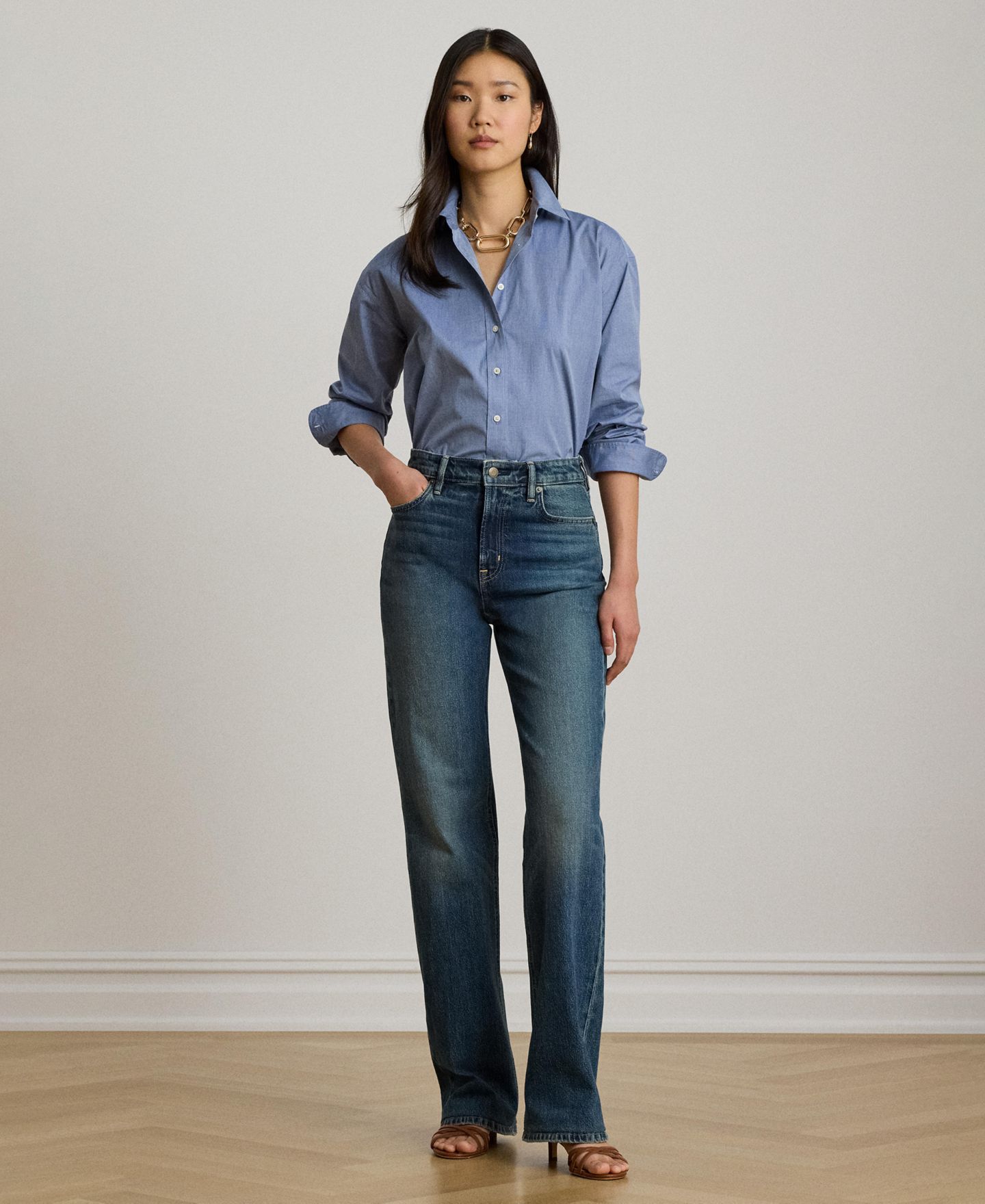 Женская рубашка Lauren Ralph Lauren Oversized Button Placket, цвет: Синий — фото 2