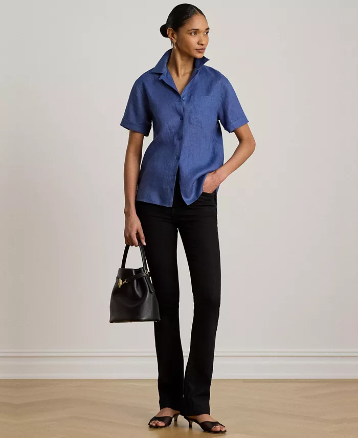 Women's Linen Short-Sleeve Camp Shirt - thumbnail 3