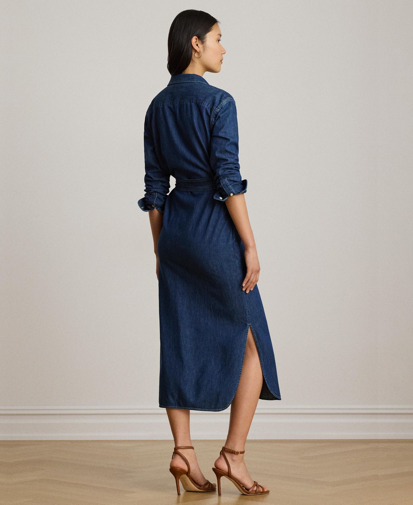 Женское платье Lauren Ralph Lauren Collared Belted Denim Midi Shirt-Dress, цвет: Варёный — фото 5