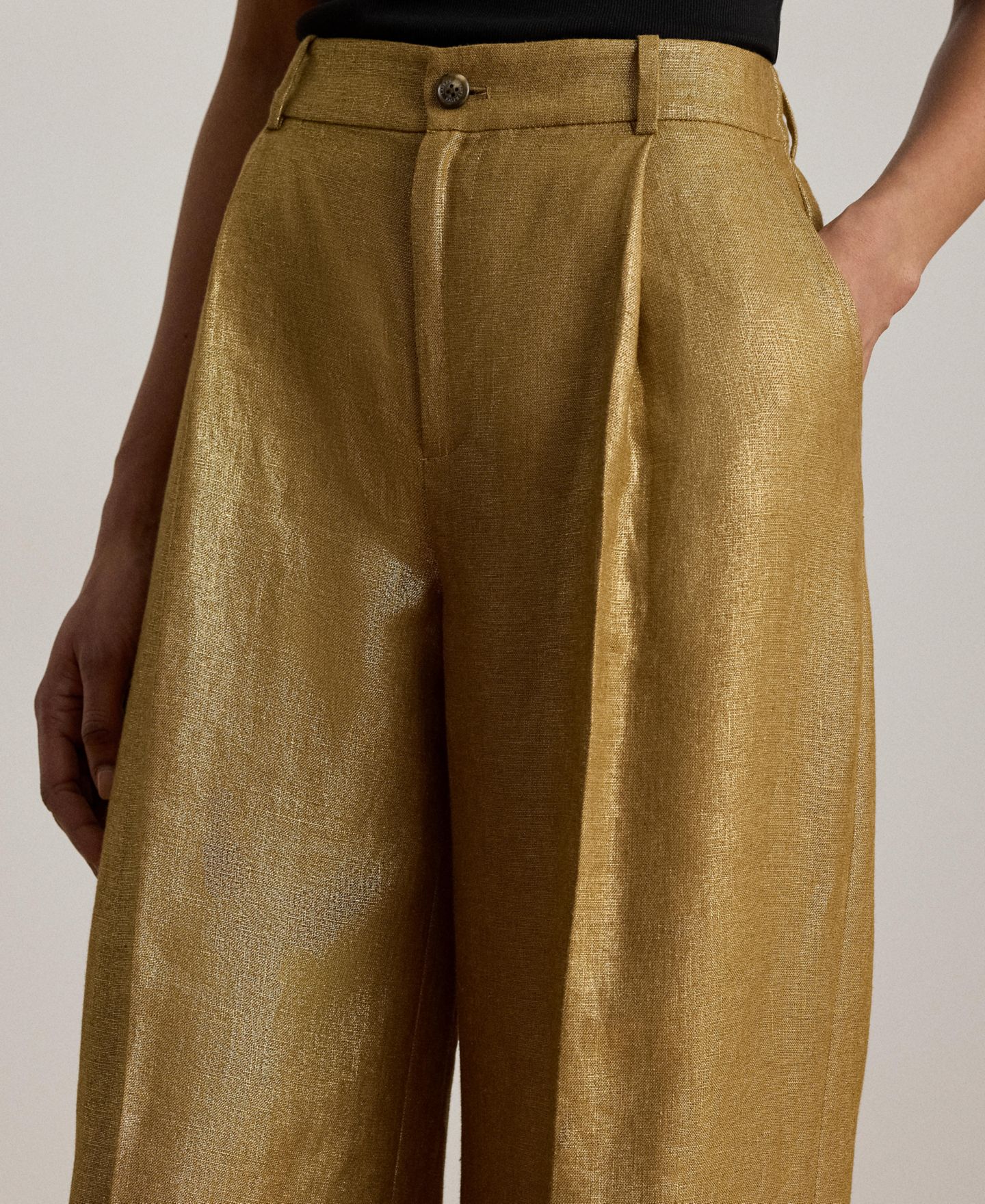 Женские брюки Lauren Ralph Lauren High-Rise Foiled Wide-Leg, цвет: Коричневый / Золотой — фото 3