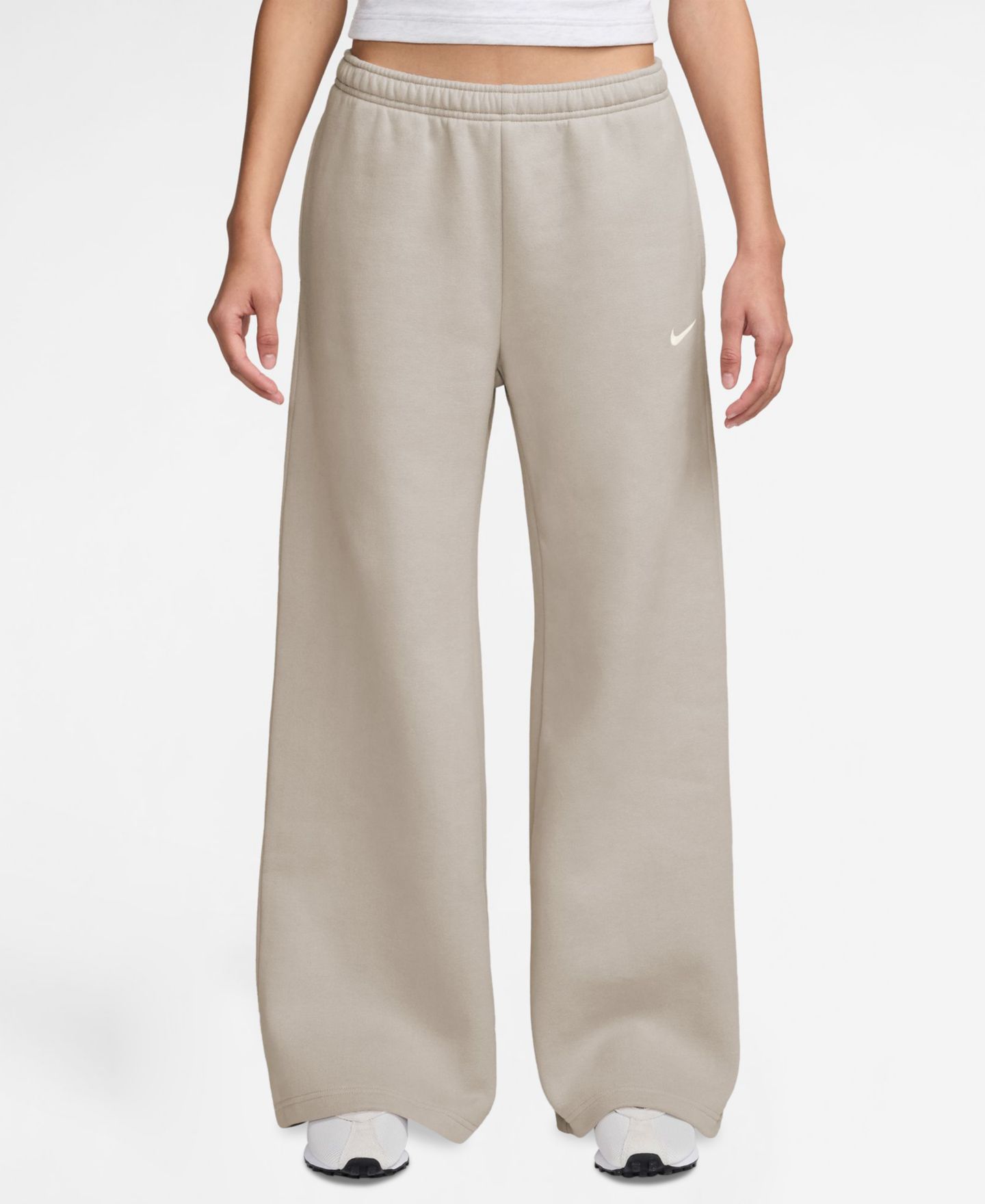 Женские брюки Nike Studio Fleece Medium Weight Mid-Rise Wide-Leg, цвет: Кремовый / Молочный — фото 1