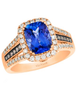 Cushion shape Blueberry Tanzanite (1-7/8 ct. t.w.), Nude Diamond (1/2 ct. t.w.) & Chocolate Diamond (1/10 ct. t.w.) Ring in 14k Strawberry Gold