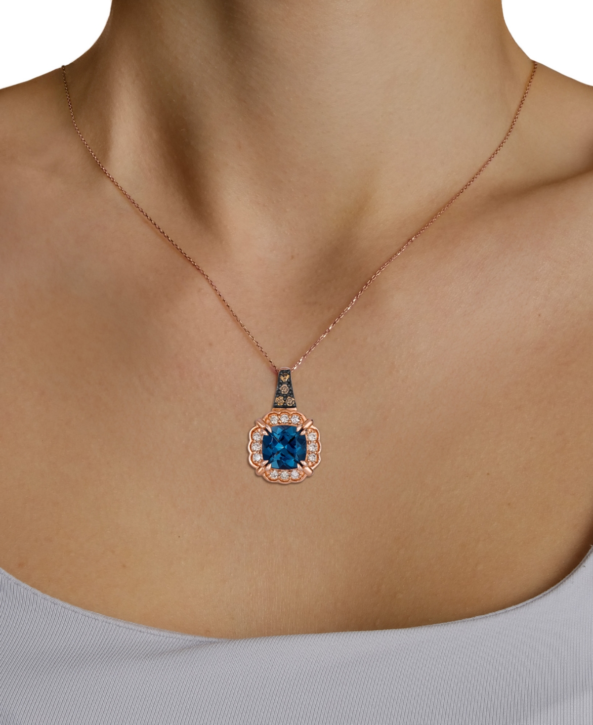 Le Vian Deep Sea Blue Topaz (1-5/8 ct. t.w.), Nude Diamond (1/6 ct. t.w.) & Chocolate Diamond (1/20 ct. t.w.) Pendant Necklace in 14k Strawberry Gold