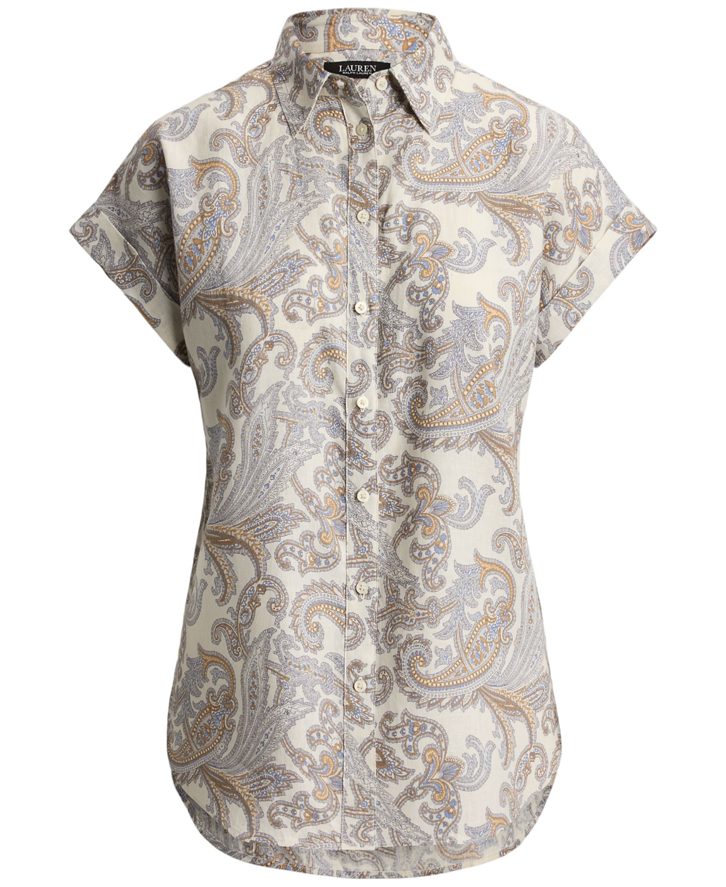 Женская рубашка Lauren Ralph Lauren Buttoned Placket Short-Sleeve Shirt, цвет: Кремовый разноцветный — фото 4