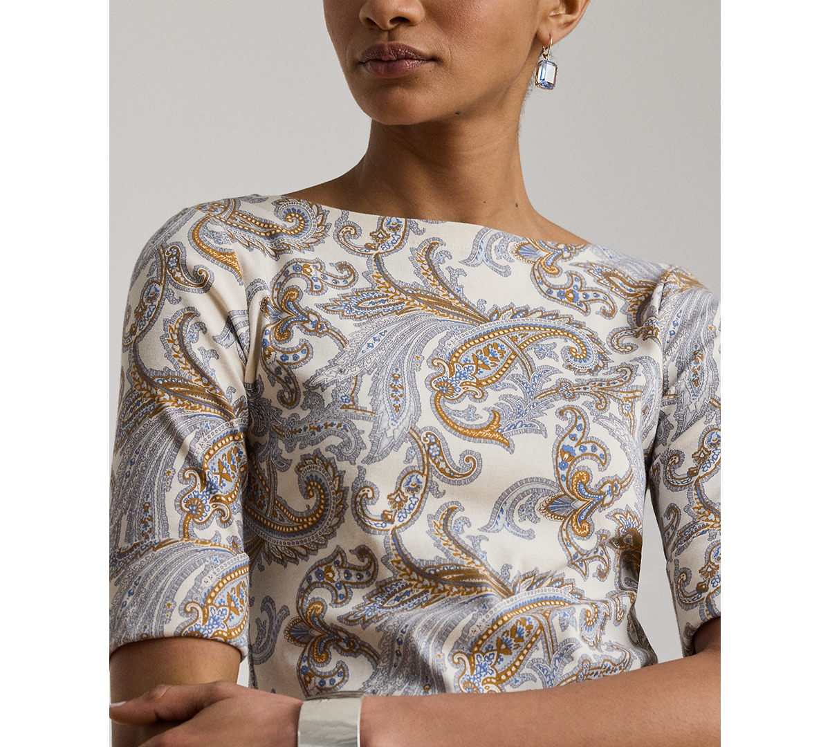 Lauren Ralph Petite Paisley Boat Neck T-Shirt