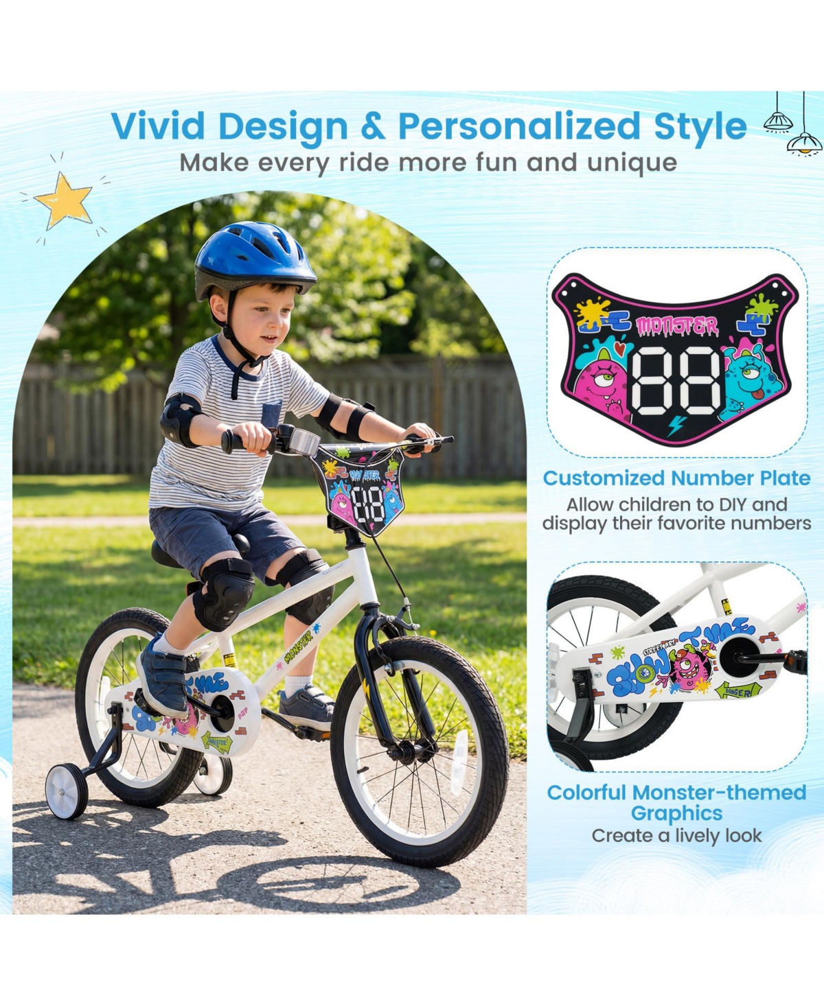 Slickblue Kids Ride On Bike with Training Wheels