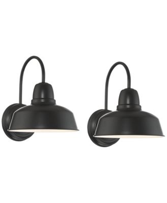 Urban Barn Rustic Industrial Farmhouse Outdoor Wall Light Fixtures Set of 2  Metal Gooseneck Arms Downlight 13 inches  Post