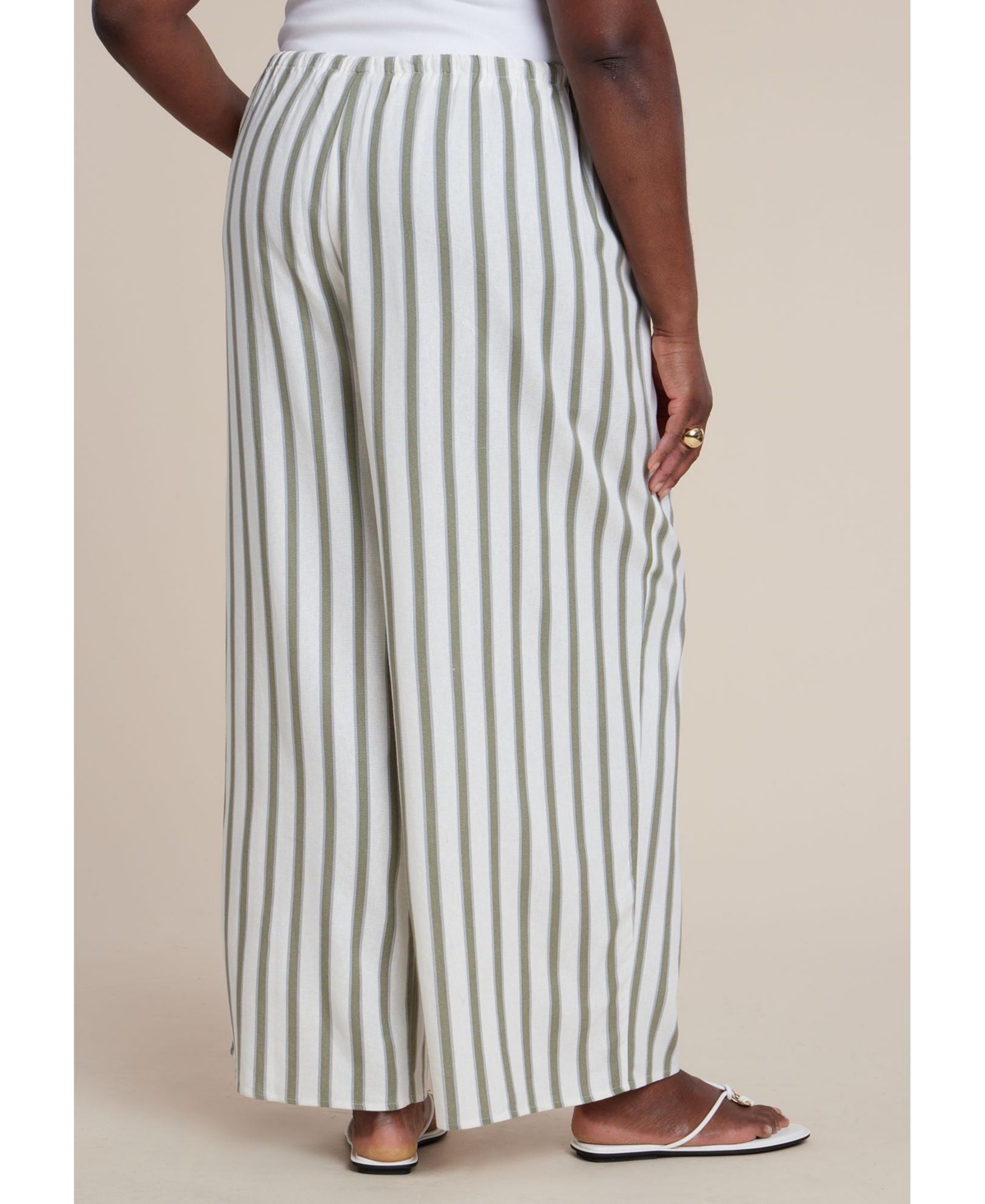 Eloquii Women's Drawstring Wide Leg Linen Pant