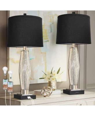 28-inch Table Lamps Set of 2, Bedroom Lamp with USB A+C Charging Ports, Modern Glass Beside Lamps