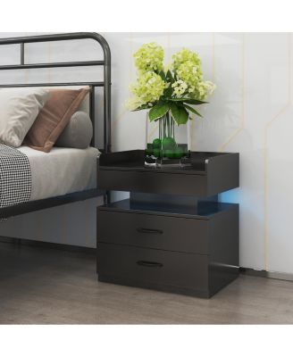 LED Nightstand 2 Drawers and Storage