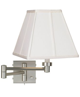 Modern Swing Arm Wall Lamp Brushed Nickel Plug-In Light Fixture Fabric Square Shade for Bedroom Bedside