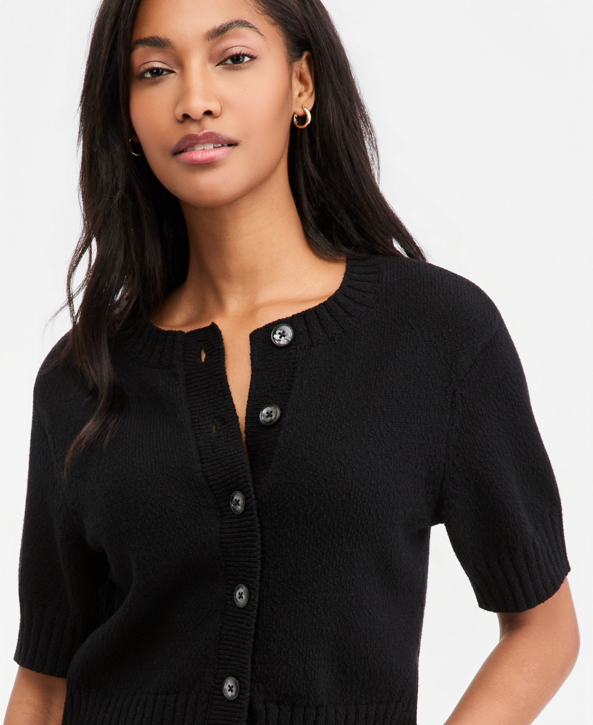 On 34th Women's Crewneck Short-Sleeve Textured Button-Front Cardigan, Macy's Exclusive
