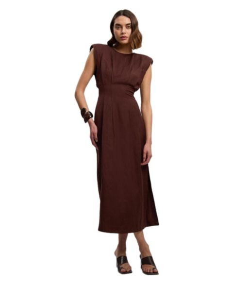 Женское платье Karen Millen Linen Blend Pintuck Midi, цвет: Шоколадный