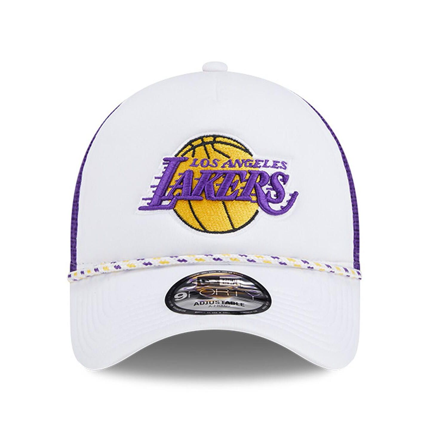 Мужская кепка New Era White/Purple Los Angeles Lakers Court Sport Foam A-Frame 9FORTY Adjustable Trucker Hat — фото 2