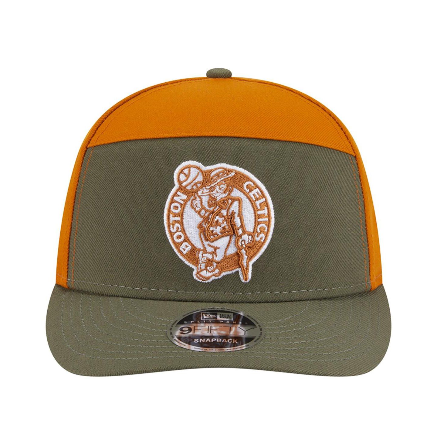 Мужские головные уборы New Era Olive/Burnt Orange Boston Celtics Two-Tone Color Pack Split Panel 9FIFTY Adjustable Hat — фото 2