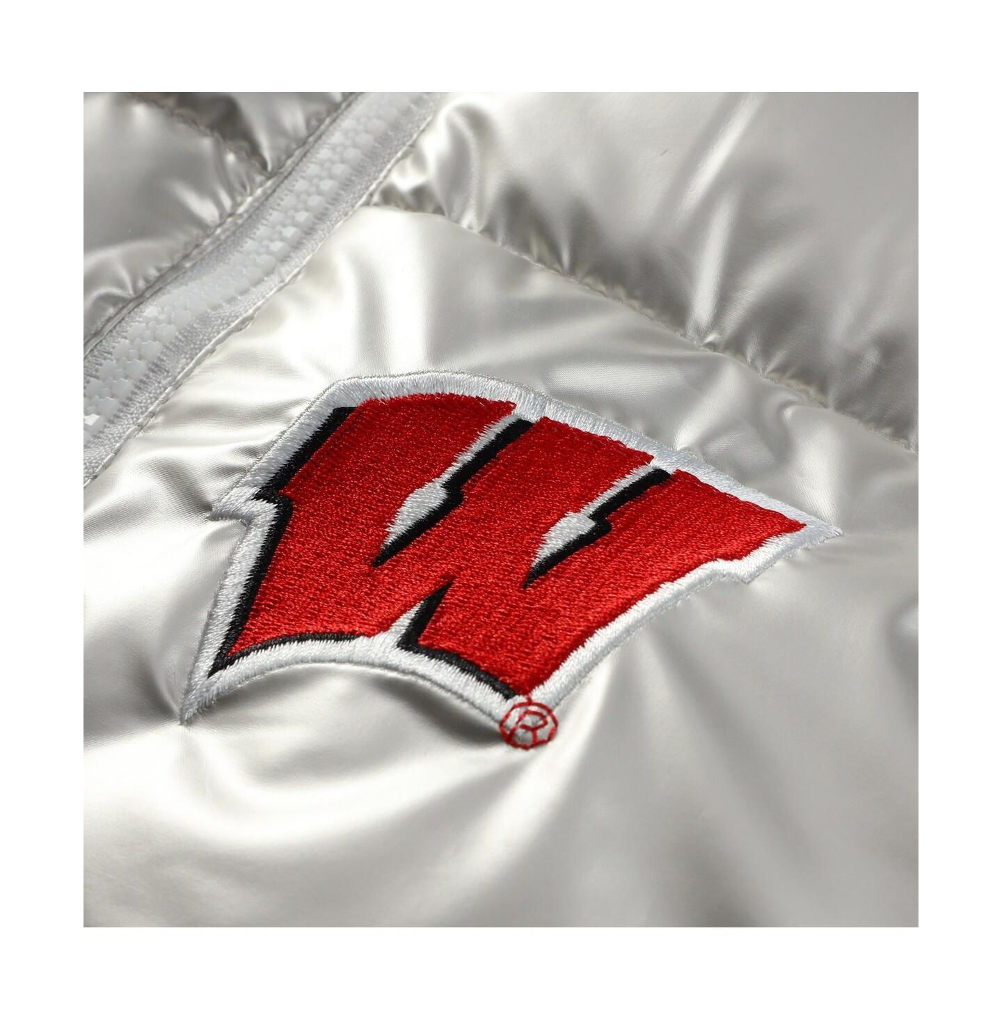 Женский жилет ZooZatz Silver Wisconsin Badgers Metallic Cropped Full-Zip Sleeveless Puffer Vest — фото 4