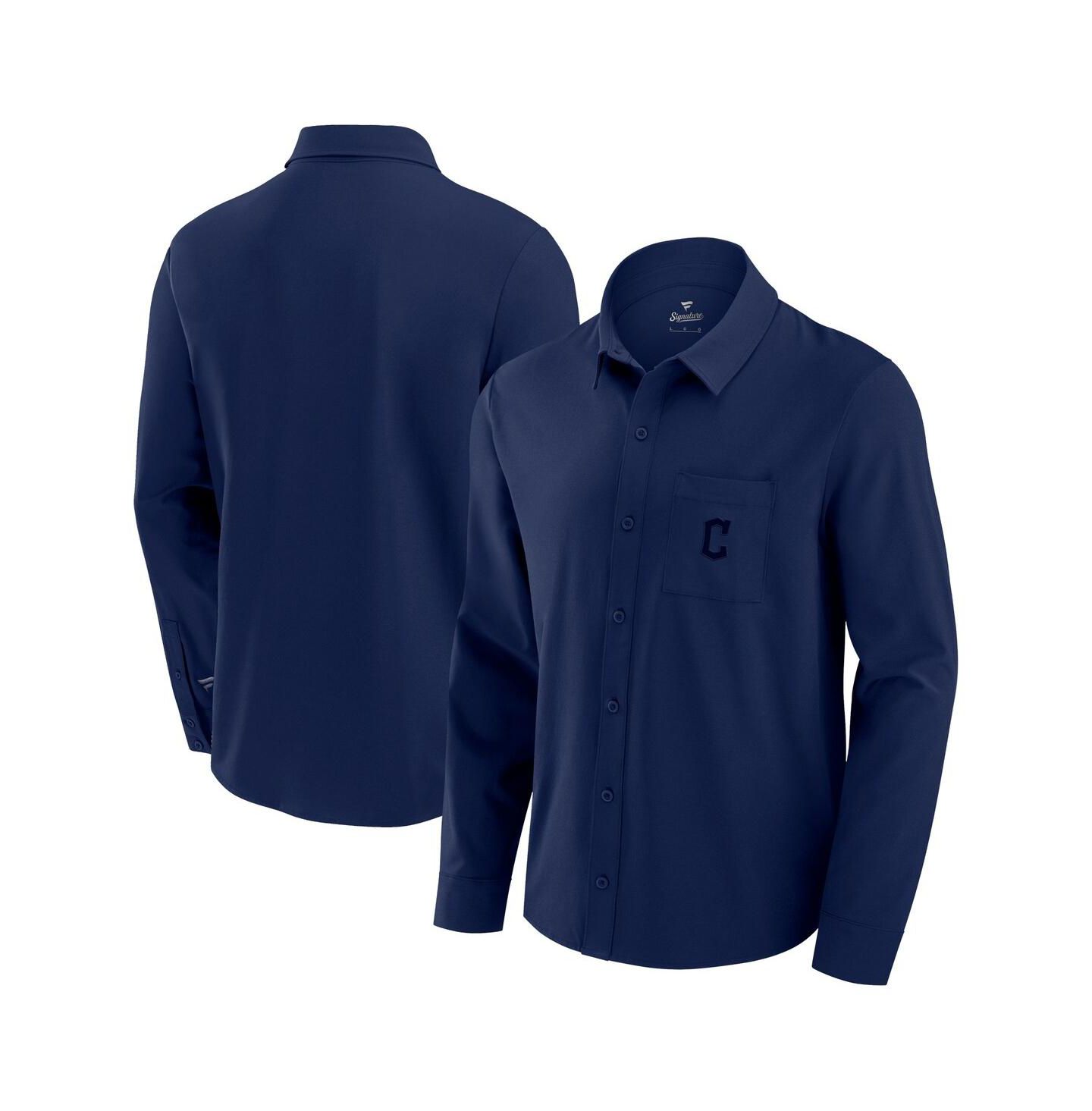 Мужская рубашка Fanatics Navy Cleveland Guardians Front Office Long Sleeve Button-Up — фото 1