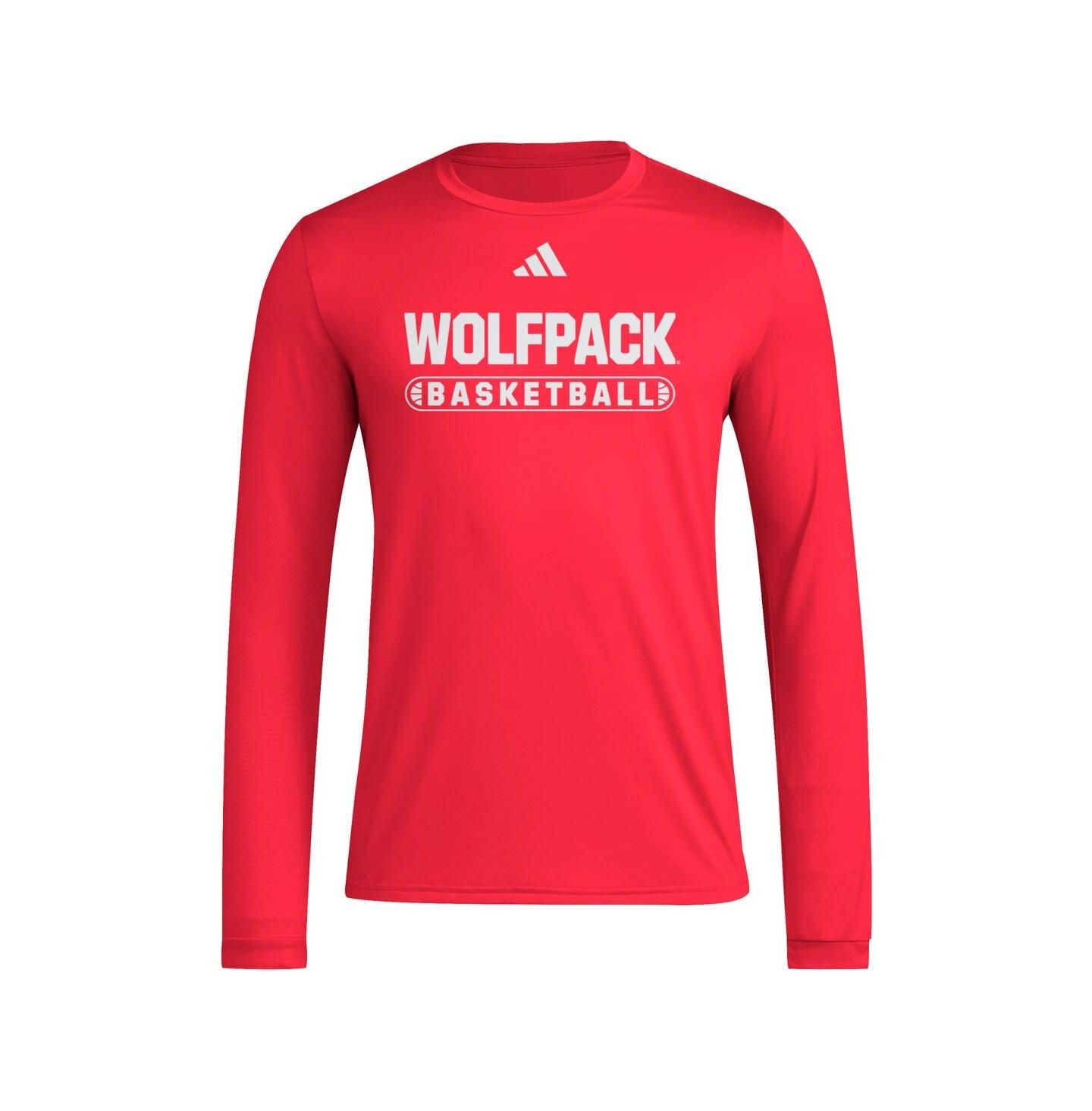 Мужская футболка adidas Red NC State Wolfpack On-Court Pregame Long Sleeve — фото 2