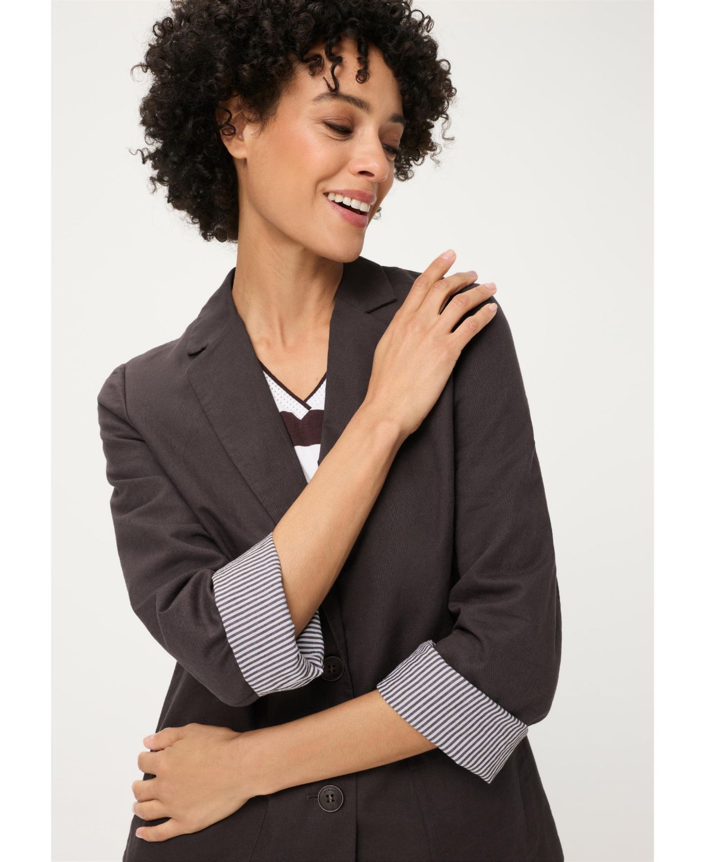 Женский пиджак Olsen Cotton-Linen Blazer, цвет: Тёмный коричневый — фото 6