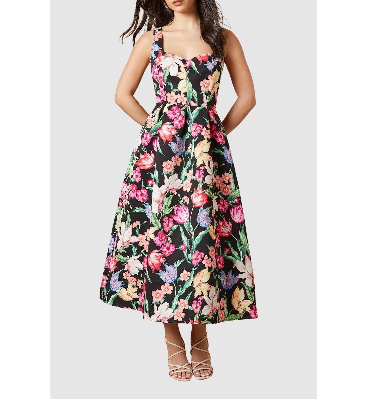 Женское платье Oasis Occasion Floral Strappy Twill Midi, цвет: Чёрный — фото 6