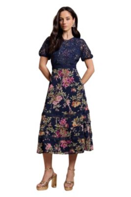 Women's Lace Bodice Midi Dress