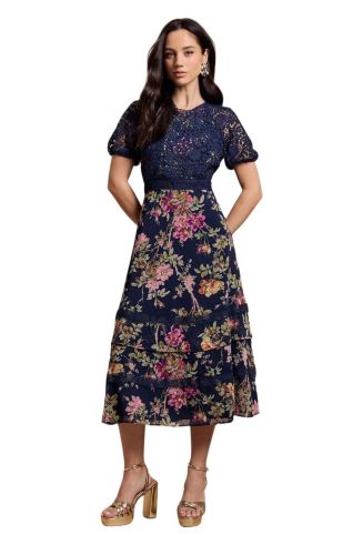 lace high neck midi dress self-portrait - White Flower Lace Midi Dress main image 1