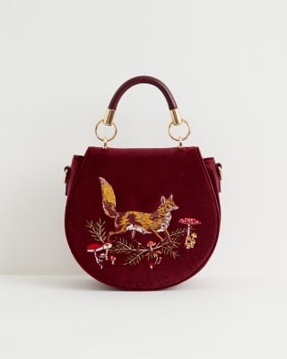 Fox And Mushroom Embroidered Saddle Bag