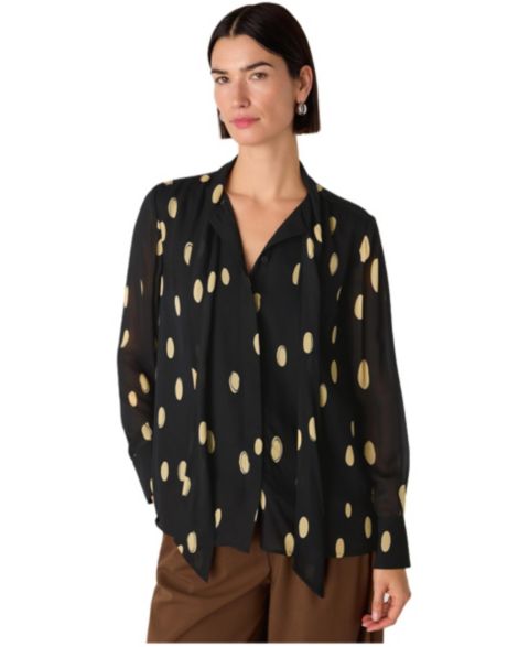 Женская блузка Whistles Oval Spot Frill, цвет: Чёрный