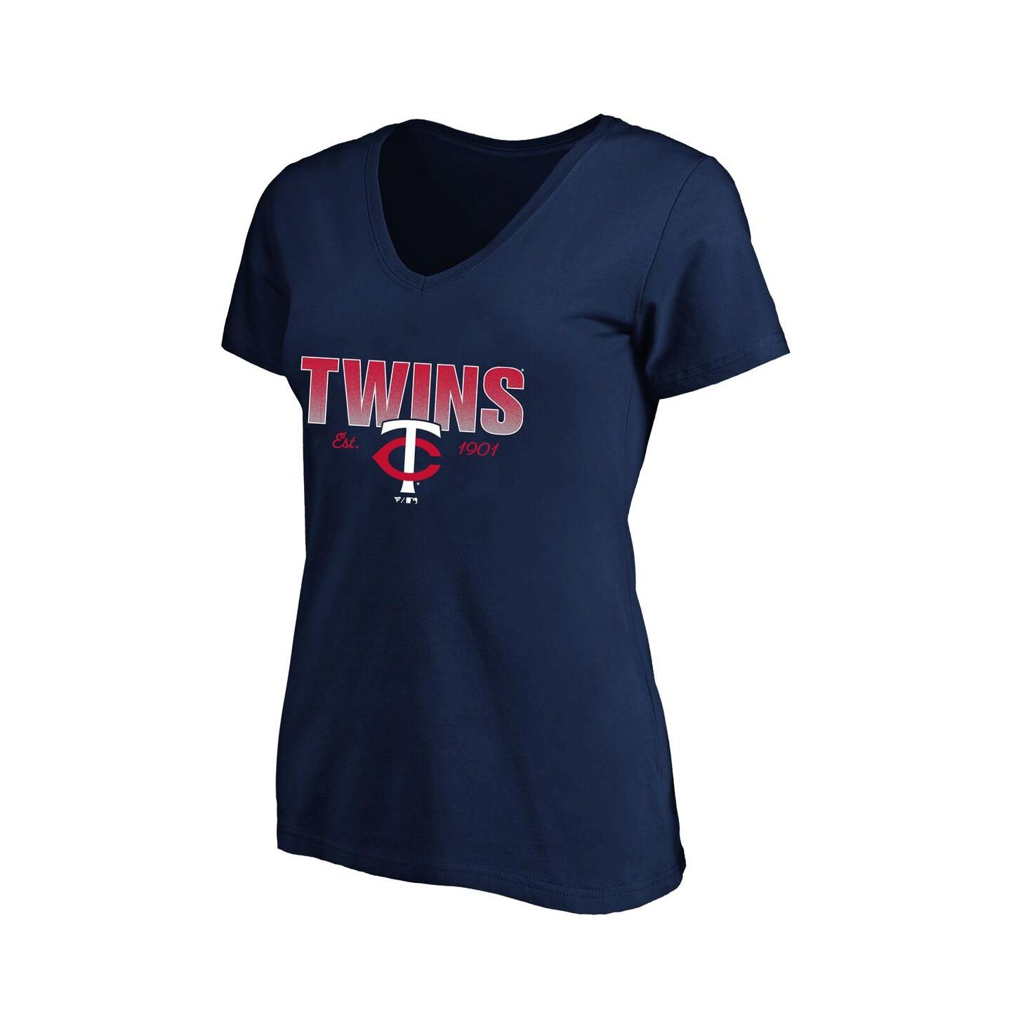 Женская футболка Fanatics Profile Navy Minnesota Twins Plus Size Wordmark V-Neck — фото 1