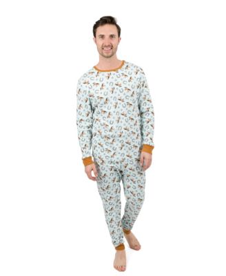 Men's Matching Family Two-Piece Cotton Long Sleeve Shirt and Pants Allover Print Pajamas