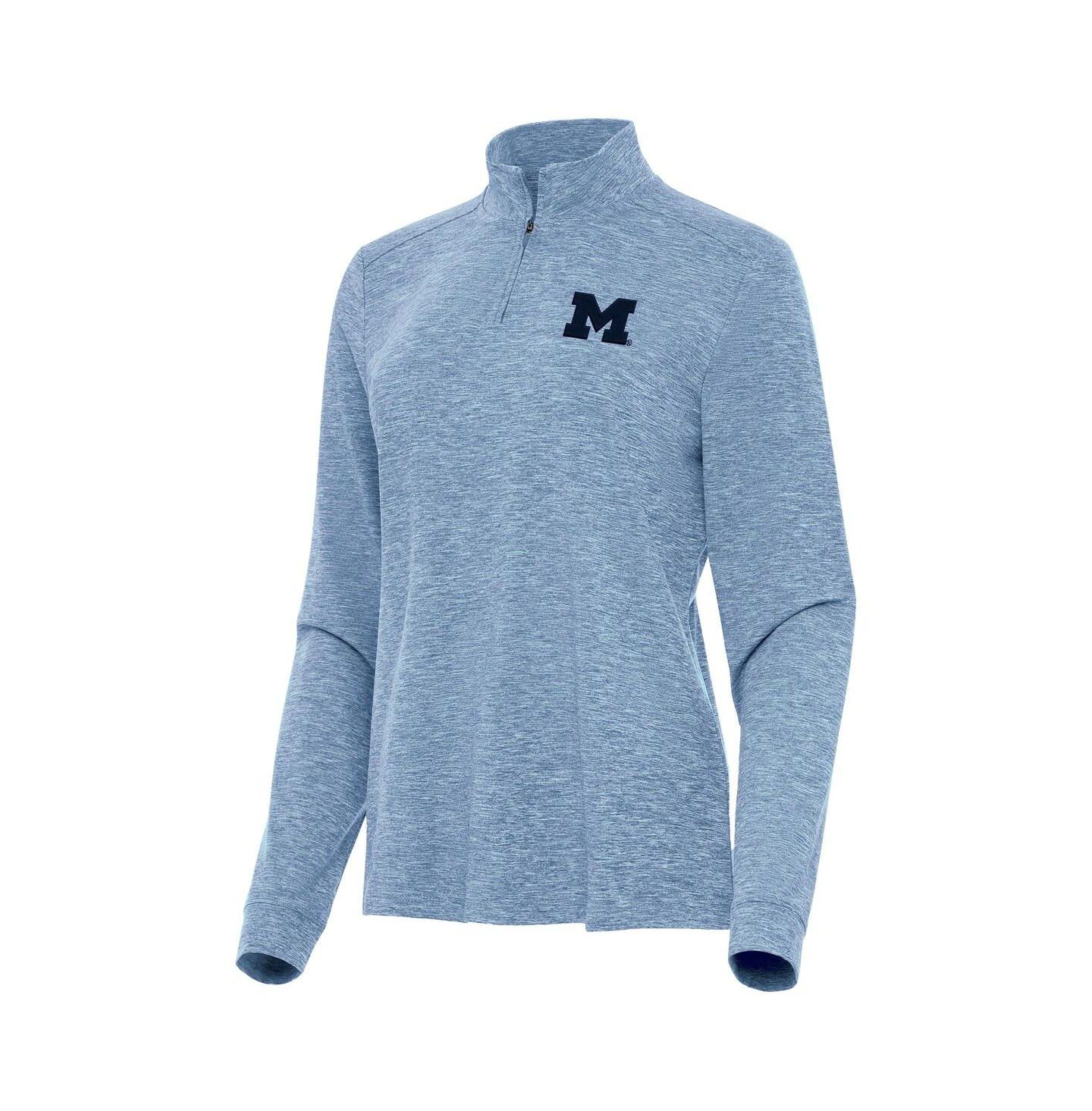 Женская толстовка Antigua Heather Light Blue Michigan Wolverines Mentor Quarter-Zip — фото 2