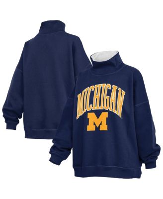 Women's Navy Michigan Wolverines Oversized Mock Neck Sweatshirt