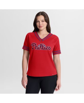 Women's Red Philadelphia Phillies Diva Race Ahead Raglan V-Neck T-Shirt