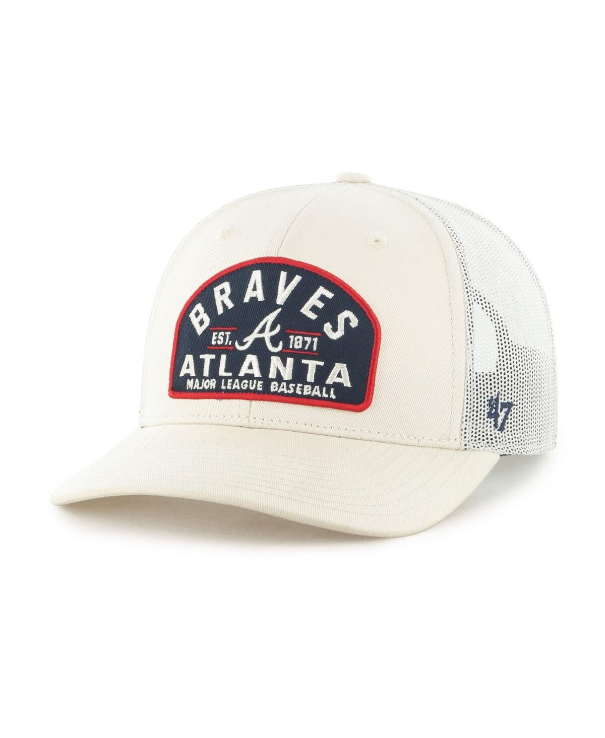 47 Brand Mens Cream Atlanta Braves Leland Adjustable Trucker Hat  Cream