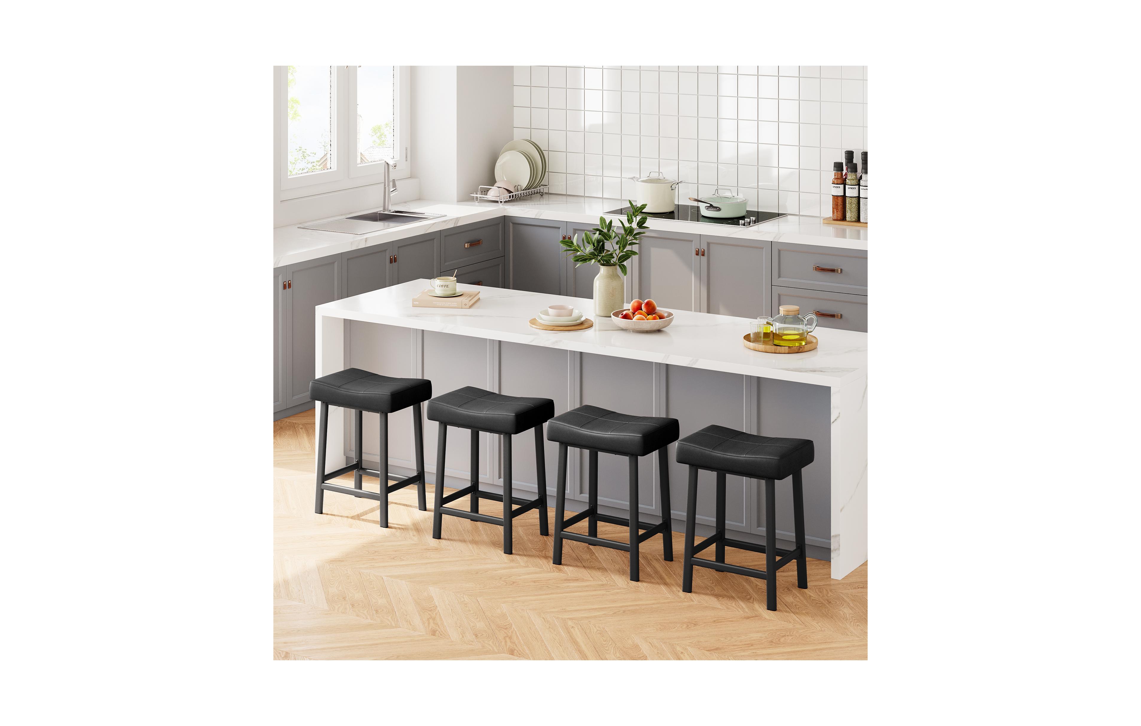 homfan Counter Height Bar Stools Set of 4, 24 Inch Saddle Barstool with Curved Surface, Leather Kitchen Island Chair for Dining Room Home Bar