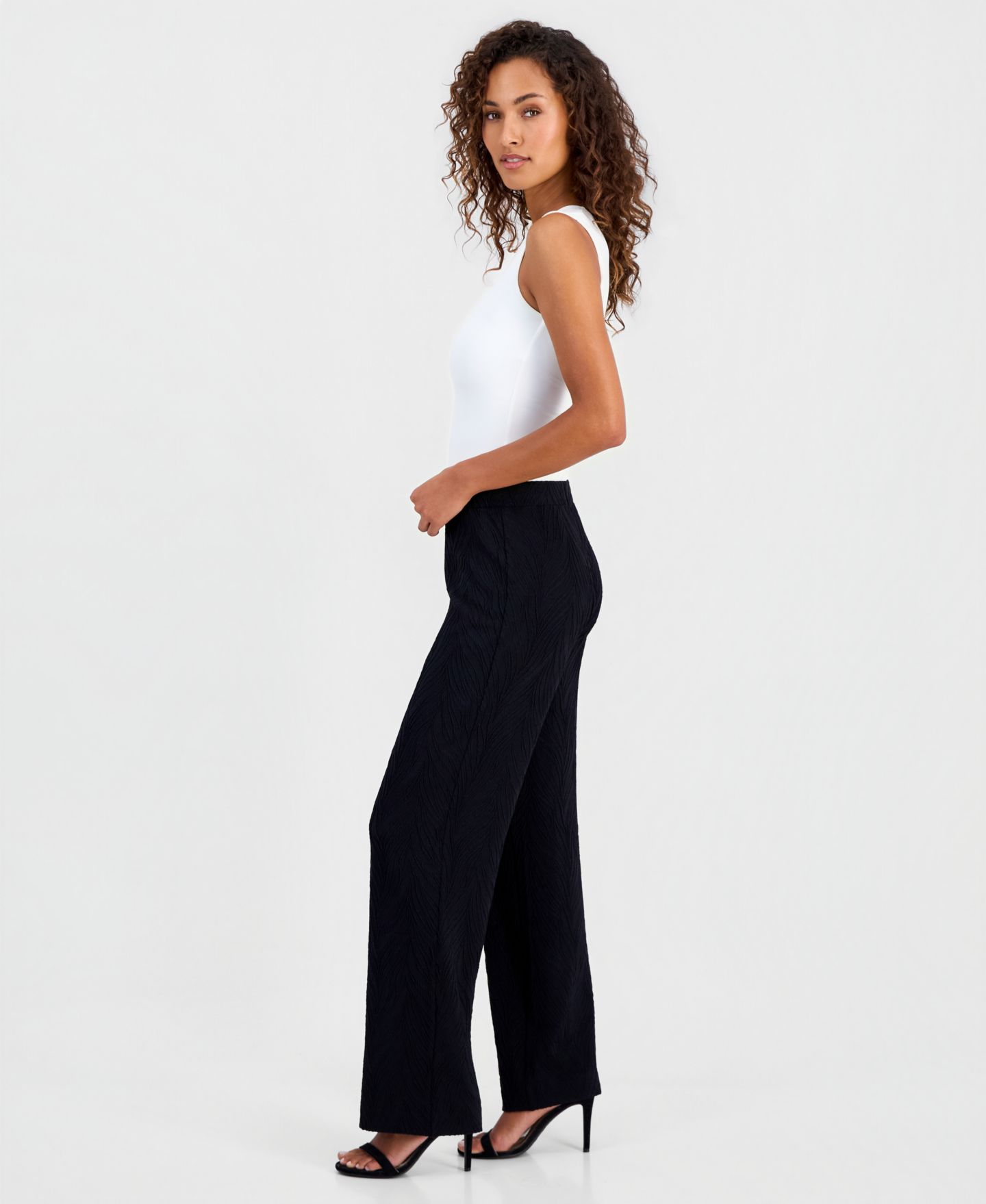 Женские брюки Anne Klein Pull On Wide-Leg, цвет: Чёрный — фото 3