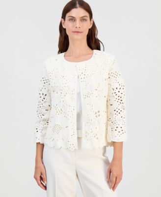 Women's Floral Scalloped Long-Sleeve Cardigan