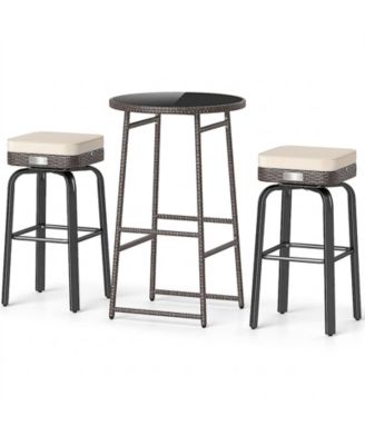 3-Piece Outdoor Swivel Bar Set PE Rattan Bar Height Table with 2 Chairs
