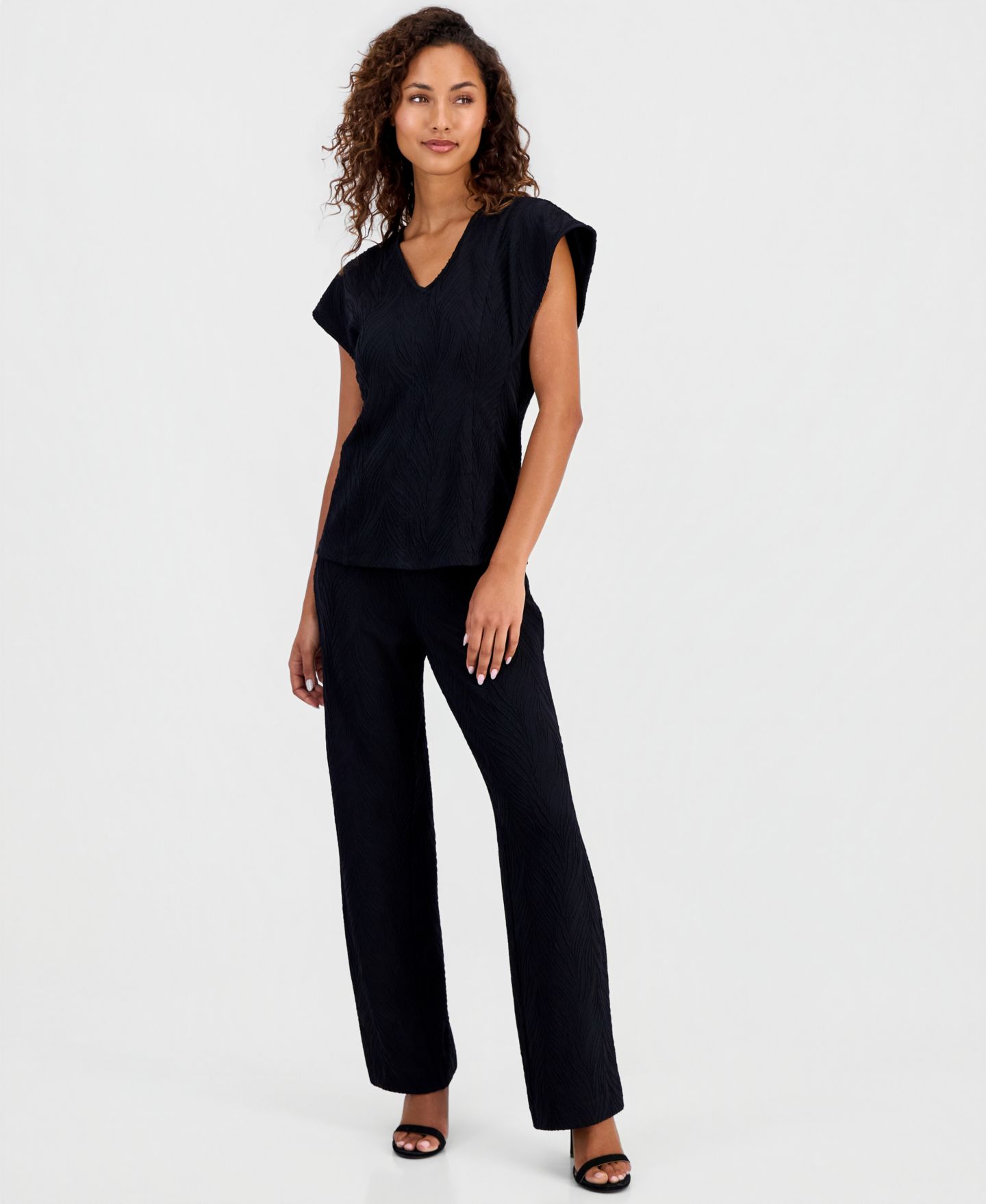 Женский фактурный топ Anne Klein с рукавами-крылышками, обычные и petite размеры, цвет: Чёрный — фото 2