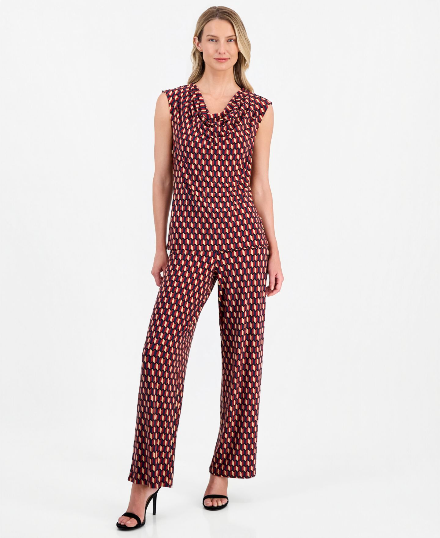 Женский топ Anne Klein Printed Cowlneck Sleeveless Top, цвет: Ржавый разноцветный — фото 2